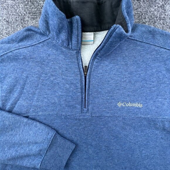 Columbia Adult Men's Medium Pullover Sweater Quarter Zip Cotton Blend Blue Logo - Picture 1 of 9